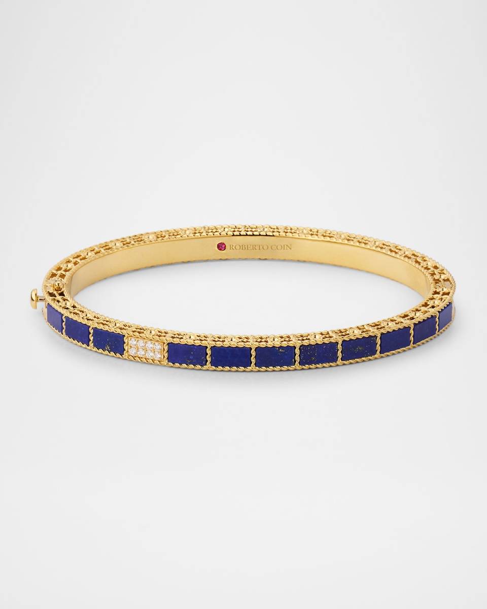 18K Yellow Gold Diamond and Lapis Mosaic Bangle, 48x58mm